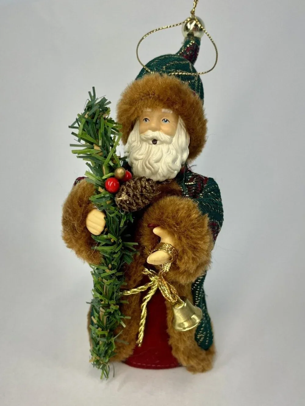Old World Santa Ornament Mini Tree Topper Fur-Trimmed Tapestry Robe Hat 7”